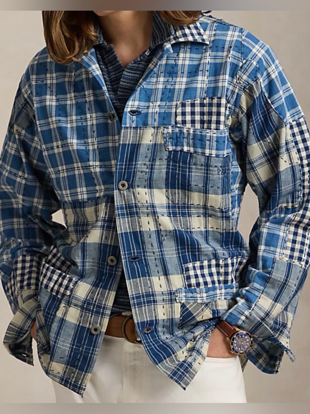 Ralph Lauren Indigo Patchwork Plaid Overshirt